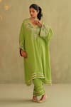 Shop_Midori By Sgv_Green Crepe, Silk Embroidery, Sequins V-neck Azra Designer Kaftan Set _at_Aza_Fashions