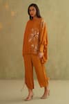 Shop_Midori By Sgv_Mustard Crepe, Silk Sequins Round Neck Orla Pant Set _at_Aza_Fashions