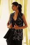 Midori By Sgv_Black Cotton Sequins V-neck Hand Embroidered Jacket Set _Online_at_Aza_Fashions