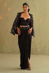 Buy_Midori By Sgv_Black Cotton Sequins V-neck Hand Embroidered Jacket Set _at_Aza_Fashions