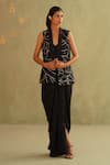 Shop_Midori By Sgv_Black Cotton Sequins V-neck Hand Embroidered Jacket Set _at_Aza_Fashions
