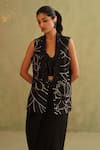 Midori By Sgv_Black Cotton Sequins V-neck Hand Embroidered Jacket Set _at_Aza_Fashions