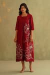 Buy_Midori By Sgv_Red Chanderi, Silk, Cotton Sequins, Cut Work Round Cherry Dress With Jacket _at_Aza_Fashions