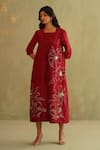 Buy_Midori By Sgv_Red Chanderi, Silk, Cotton Sequins, Cut Work Round Cherry Dress With Jacket _Online_at_Aza_Fashions