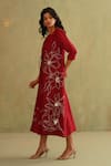 Shop_Midori By Sgv_Red Chanderi, Silk, Cotton Sequins, Cut Work Round Cherry Dress With Jacket _Online_at_Aza_Fashions