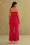 Shop_Midori By Sgv_Pink Crepe, Silk Embroidery, Sequins V-neck Hot Hand Pant Set _at_Aza_Fashions