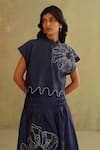 Buy_Midori By Sgv_Blue Cotton, Chanderi, Silk Embroidery, Sequins Round Midnight Hand Skirt Set _Online_at_Aza_Fashions