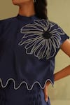 Shop_Midori By Sgv_Blue Cotton, Chanderi, Silk Embroidery, Sequins Round Midnight Hand Skirt Set _Online_at_Aza_Fashions