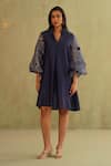 Buy_Midori By Sgv_Blue Cotton, Chanderi, Silk Sequins, Embroidery Midnight Briana Dress _at_Aza_Fashions
