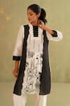Midori By Sgv_Off White Cotton, Silk, Chanderi, Organza Sequins Round Neck Scalp Kurta Set _at_Aza_Fashions