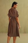 Midori By Sgv_Gray Cotton, Silk, Chanderi Sequins Collared Designer Hand Embroidered Jun Dress _Online_at_Aza_Fashions
