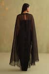 Shop_Midori By Sgv_Black Organza, Satin Sequins Round Neck Embroidered Dress With Cape _at_Aza_Fashions