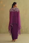 Shop_Midori By Sgv_Purple Organza, Satin Sequins, Cut Work High Designer Draped Skirt And Cape Set _at_Aza_Fashions