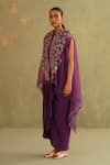 Buy_Midori By Sgv_Purple Organza, Satin Sequins, Cut Work High Designer Draped Skirt And Cape Set _Online_at_Aza_Fashions