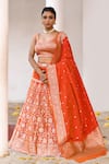 Buy_Naaritva India_Orange Silk Zari Handwoven Lehenga Set _at_Aza_Fashions
