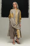 Buy_Urvashi Kaur_Gray Tussar, Silk Collared Shibui Dress _at_Aza_Fashions