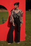 Buy_Zwaan_Black Organza High Neck Sage Bodysuit And Pants Set _at_Aza_Fashions