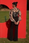Shop_Zwaan_Black Organza High Neck Sage Bodysuit And Pants Set _at_Aza_Fashions
