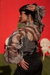 Zwaan_Black Organza High Neck Sage Bodysuit And Pants Set _at_Aza_Fashions