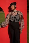 Buy_Zwaan_Black Organza High Neck Sage Bodysuit And Pants Set 