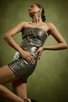 Babita Malkani_Black Georgette Off-shoulder Foil Strapless Dress _Online_at_Aza_Fashions