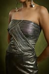 Buy_Babita Malkani_Black Georgette Off-shoulder Foil Strapless Dress _Online_at_Aza_Fashions