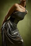 Babita Malkani_Gold Georgette One Shoulder Foil Dress _Online_at_Aza_Fashions