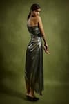 Shop_Babita Malkani_Gold Georgette One Shoulder Foil Dress _at_Aza_Fashions