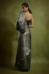 Shop_Babita Malkani_Black Beads Sweetheart Neck And Gold Crinkled Metallic Saree Gown _at_Aza_Fashions