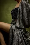 Buy_Babita Malkani_Black Beads Sweetheart Neck And Gold Crinkled Metallic Saree Gown _Online_at_Aza_Fashions