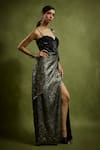Buy_Babita Malkani_Black Beads Sweetheart Neck And Gold Crinkled Metallic Saree Gown _at_Aza_Fashions