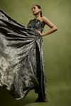 Babita Malkani_Black Sequins Asymmetric And Gold Crinkled Metallic Jumpsuit _Online_at_Aza_Fashions