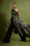 Buy_Babita Malkani_Black Sequins Asymmetric And Gold Crinkled Metallic Jumpsuit _at_Aza_Fashions