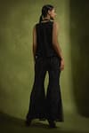 Shop_Babita Malkani_Black Satin, Tulle Beads, Sequins V-neck Flared Pant Set _at_Aza_Fashions
