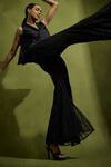 Buy_Babita Malkani_Black Satin, Tulle Beads, Sequins V-neck Flared Pant Set _Online_at_Aza_Fashions