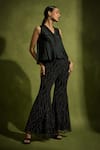 Buy_Babita Malkani_Black Satin, Tulle Beads, Sequins V-neck Flared Pant Set _at_Aza_Fashions