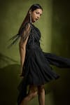 Buy_Babita Malkani_Black Satin, Georgette Beads V-neck Designer Dress _Online_at_Aza_Fashions