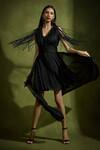 Buy_Babita Malkani_Black Satin, Georgette Beads V-neck Designer Dress _at_Aza_Fashions