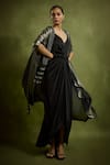Buy_Babita Malkani_Black Satin, Georgette V-, Open Foil Dress And Cape _at_Aza_Fashions