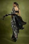 Shop_Babita Malkani_Black Georgette Beads V-neck Designer Pre-draped Saree Set _at_Aza_Fashions