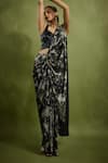 Buy_Babita Malkani_Black Georgette Beads V-neck Designer Pre-draped Saree Set _at_Aza_Fashions
