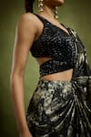 Babita Malkani_Black Georgette Beads V-neck Designer Pre-draped Saree Set _Online_at_Aza_Fashions