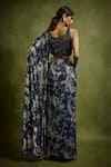 Shop_Babita Malkani_Navy Georgette Beads Round Neck Blue Designer Pre-draped Saree Set _at_Aza_Fashions