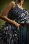 Buy_Babita Malkani_Navy Georgette Beads Round Neck Blue Designer Pre-draped Saree Set _Online_at_Aza_Fashions