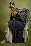 Babita Malkani_Navy Satin Beads Open , Sweetheart Blue Designer Cape And Skirt Set _Online_at_Aza_Fashions