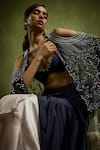 Shop_Babita Malkani_Navy Satin Beads Open , Sweetheart Blue Designer Cape And Skirt Set _Online_at_Aza_Fashions