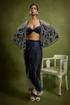 Buy_Babita Malkani_Navy Satin Beads Open , Sweetheart Blue Designer Cape And Skirt Set _at_Aza_Fashions