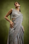 Shop_Babita Malkani_Silver Georgette Beads, Sequins Round Neck Holographic Saree Set _Online_at_Aza_Fashions