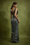 Shop_Babita Malkani_Black Georgette Beads Plunge Neck Holographic Saree Set _at_Aza_Fashions