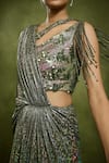 Buy_Babita Malkani_Green Georgette Sequins Asymmetric Holographic Pre-draped Saree Set _Online_at_Aza_Fashions